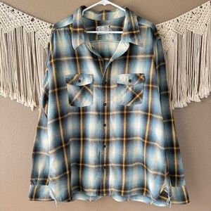 Left Field NYC Mens Japanese Plaid blue Flannel size XXL E